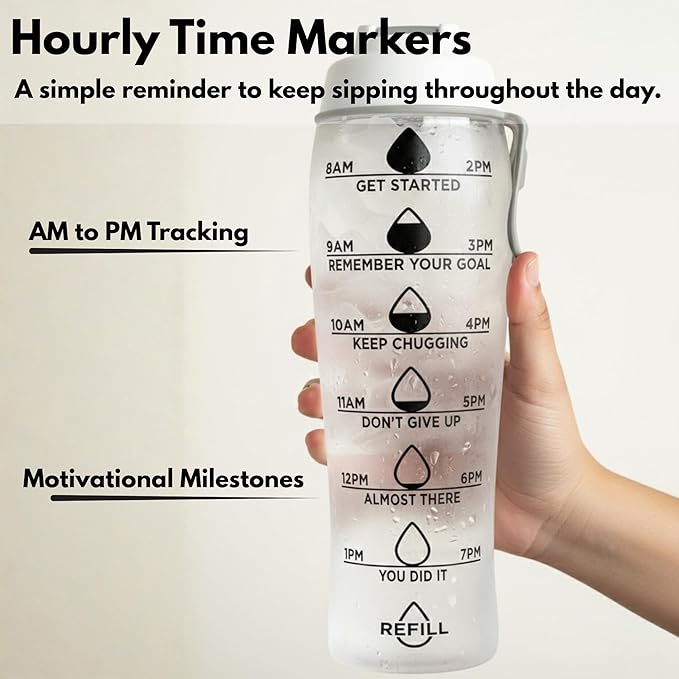 50 Strong Custom Water Bottle with Time Markers – Personalized 30 oz BPA-Free Leakproof Bottle with Chug Cap & Easy-Carry Handle – Made in USA