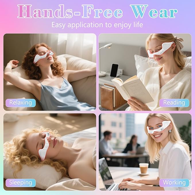 Under Eye Red Light Therapy Device, Red Light Therapy Glasses,Red 650 NM,Red Light Eye Mask for The Treatment of Eye Bags,Dark Circles,Puffiness periorbital for Treating Acne (White）