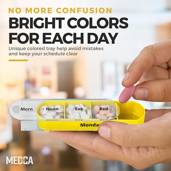 MEDca Weekly Pill Organizer, Four Times-a-Day, 1 Dispenser with Stackable AM/PM Compartments (Case of 40)