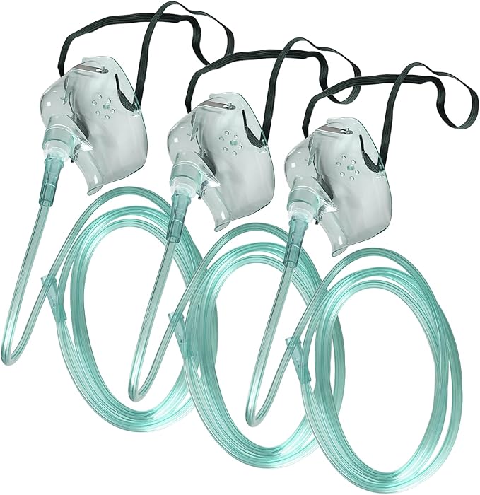 3 Pack Oxygen Mask for Face Adult with 7 Ft Tube, Oxygen Mask with Adjustable Elastic Strap - Adult Standard L,Green