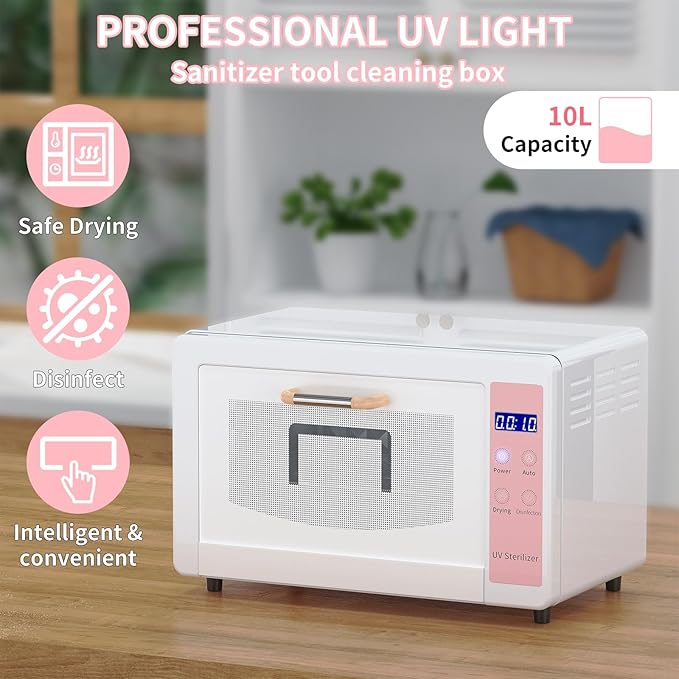 Yofuly Sterilizer for Esthetician, 10L Large Sterilizer for Nail Tools, Multi-Functional Nail Cleaner Box, Large Capacity Cleaning Cabinet for Home Use, Barbers, Beauty Salons, and Spas