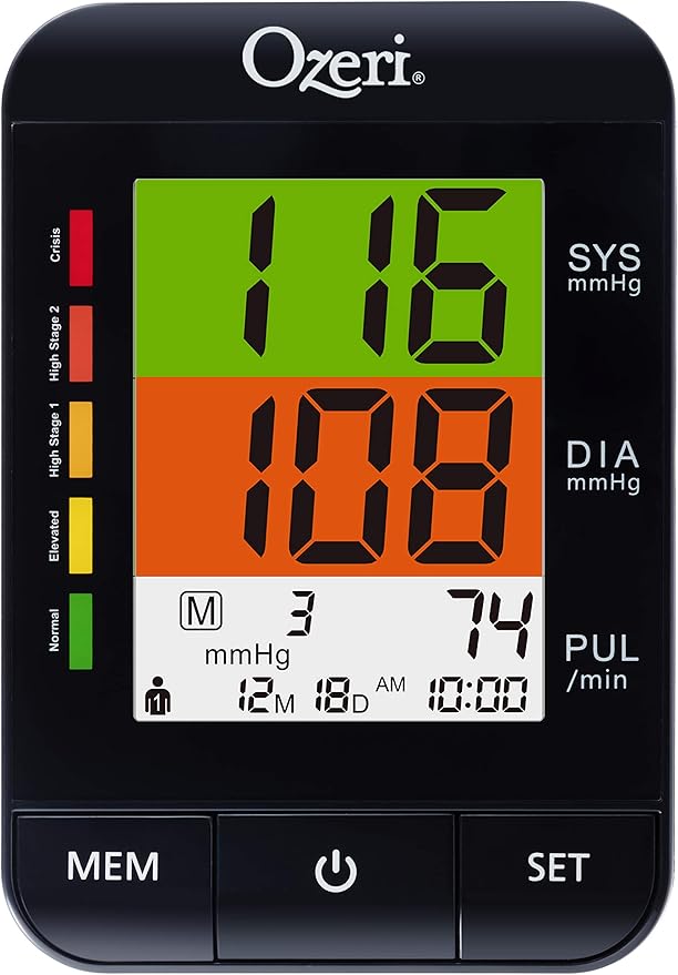 Ozeri BP9W Arm Blood Pressure Monitor with Split-Screen Hypertension Color Alert Technology