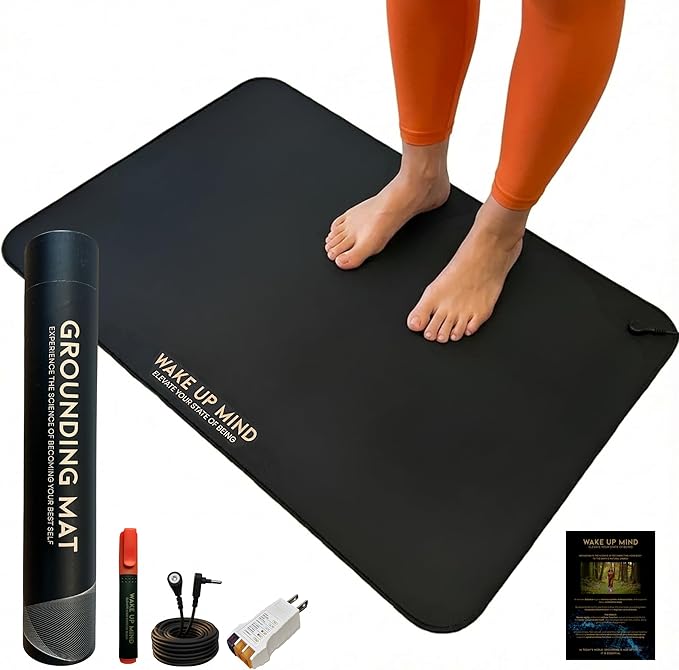 Grounding Mat for Feet – Indoor Conductive Earthing Mat for Desk, Floor or Bed – Non-Electric Passive Grounding Pad with Outlet & Tester.