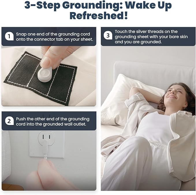 OKOHEY Grounding Fitted Sheets with 15ft Earthing Cord, California King Size, 90% Organic Cotton + 10% Silver Fiber, Soft & Breathable Grounded Sheet for Better Sleep and Enhanced Wellness, Off White
