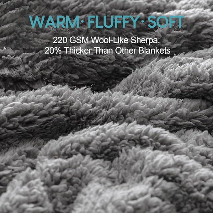 Cottonblue Weighted Blanket 12lbs 60x80 inches for Queen Bed, Faux Fur Sherpa Weighted Blanket for Adults, Plush Cozy Bed Blanket with Glass Beads for Calm and Relax, Grey