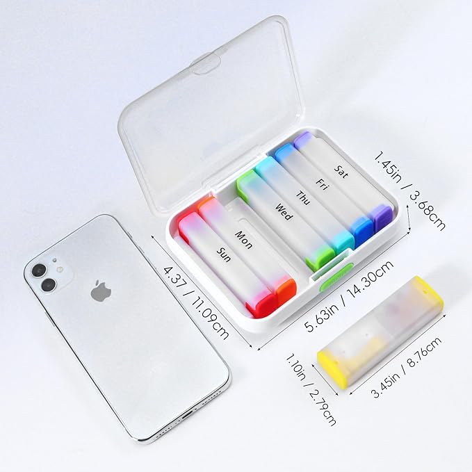 Weekly Pill Organizer 2 Times a Day, Large Travel Pill Box 7 Day, Am Pm Twice Daily Pill Case with Rotatable Handle, Week Pill Holder Container for Vitamin Medicine Supplement Fish Oil (White Colour)