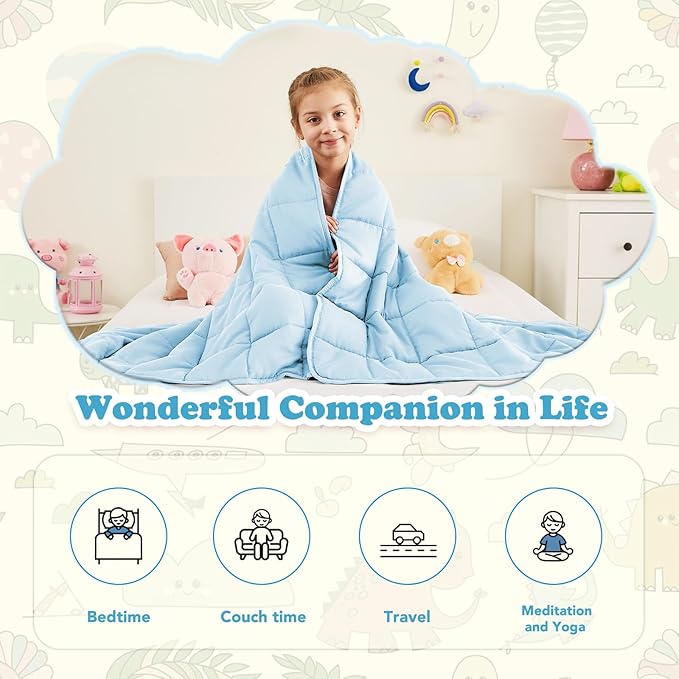 CuteKing Weighted Blanket - Weighted Blanket with Premium Glass Beads - Breathable Heavy Blanket for Comfortable Rest - Thick Blanket All Season (10lbs, 40"x60", Light Blue)