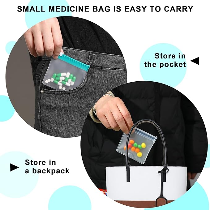Zippered Pill Pouch Reusable Pill Pouch Bags Storage Pouches with Slide Lock Pill Bags Small Portable Pill Bag Travel Plastic Pill Bag with Slide Lock for Pills Small Items (7 Pieces)