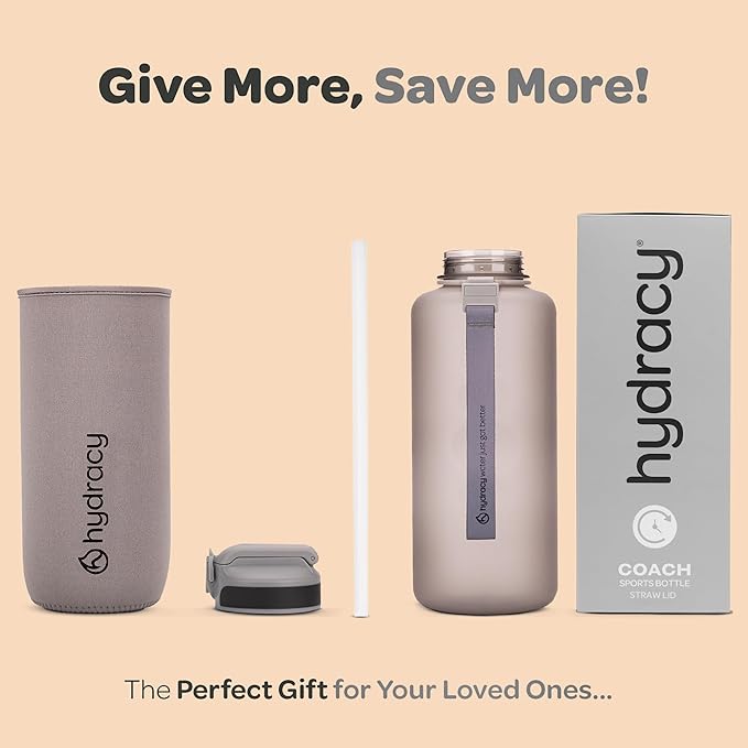 Hydracy Water Bottle with Time Marker -Large BPA Free Water Bottle & No Sweat Sleeve -Leak Proof Gym Bottle with Fruit Infuser Strainer & Times to Drink -Ideal for Fitness Sports & Outdoors