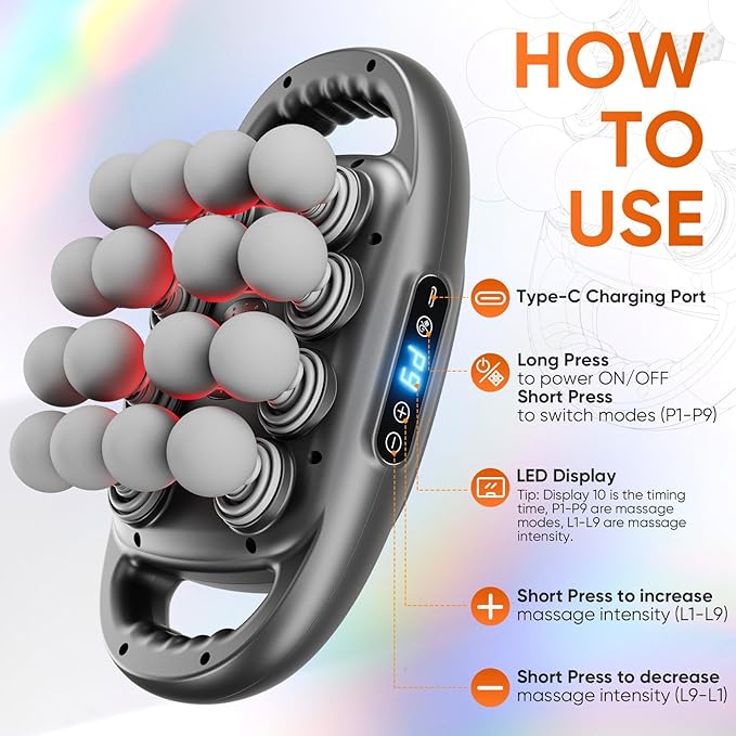 16 Head Massage Gun Deep Tissue, Quiet Back Massager for Pain Relief Deep Tissue with 9 Modes and 9 Intensities for Back, Shoulders, Arm, Legs, Foot, Body