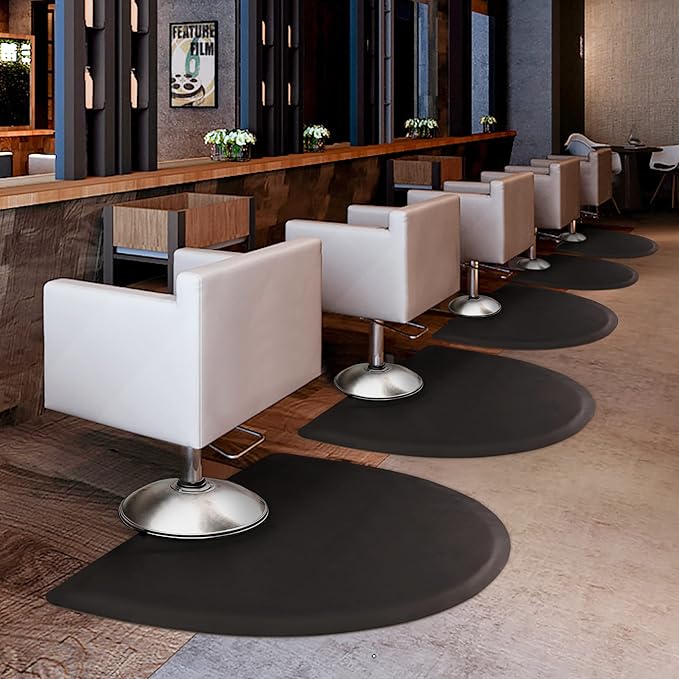 Salon Mats for Hair Stylist Anti Fatigue Standing 3'x4' Barber Salon Floor Mats - Black Semi Circle Hairstylist Mat for Salon Chair - 1/2" Thick Comfort Hair Cutting Hairdressing Equipment