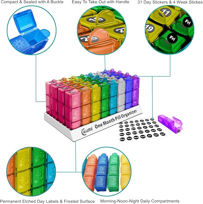 Monthly Pill Organizer 31 Day 3 Times a Day – One Month Pill Box for Medications, Fish Oil, Vitamins & Supplements – 30 Day Daily Pill Case Organizer