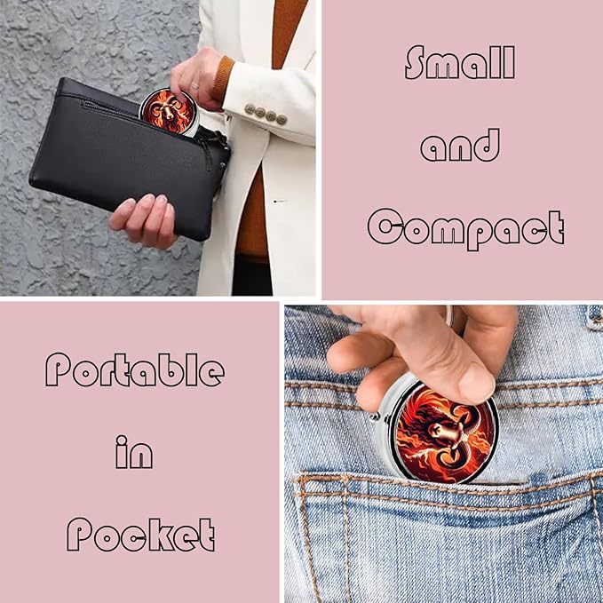 Metal Pill Organizer - 3-Compartment Mini Round Pill Case for Pocket & Purse, Portable Vitamin Holder, Easy-Open Design for Travel - Flame Sheep
