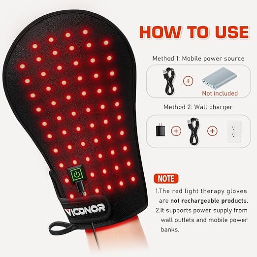 Viconor Red Light Therapy Device for Hands, Infrared-Light-Therapy-Gloves Finger Wrist, Led Near Infrared Carpal Tunnel