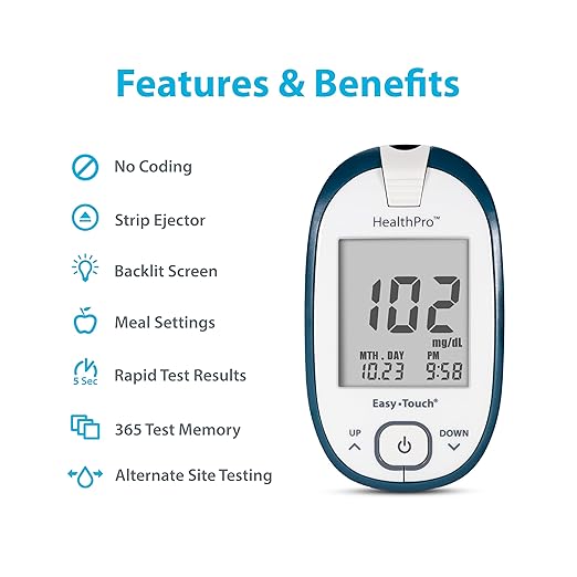 HealthPro Blood Glucose Monitor System Kit by Easy Touch - Complete Diabetes Testing Starter Set with Glucose Meter, Lancing Device, 10 Twist Lancets, Carrying Case, Logbook, Quick Guide & Batteries