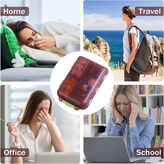 4PCS 7-Day Pill Organizer with Labels – Compact Daily Medication Case | Travel-Sized (3.7" x 2.4") Secure Lock | AM/PM Compartments | Includes 300+ Common Medicines Vitamins Health Product Sticker