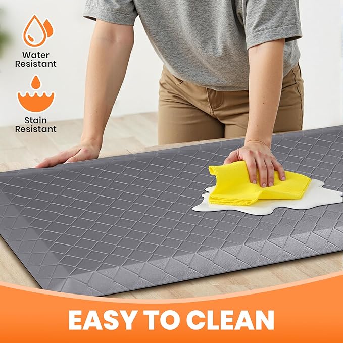 4/5 Inch Extra Thick Kitchen Mats for Floor,Non Slip Anti Fatigue Kitchen Rugs,Waterproof Stain Resistant Sink Mat,Cushioned Standing and Comfort Mats for Office (17"x39" Grey)