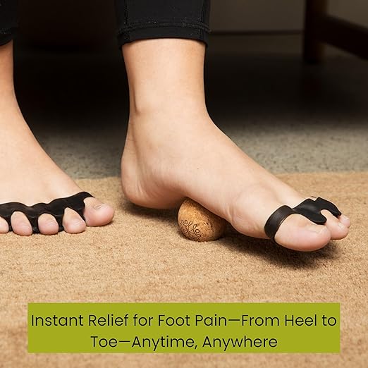 NINTI Toe spacer kit with resistance band and massage ball - Includes silicone toe separators, toe resistance band, cork massage ball, and cotton bag. Improve toe splay, bunion corrector.