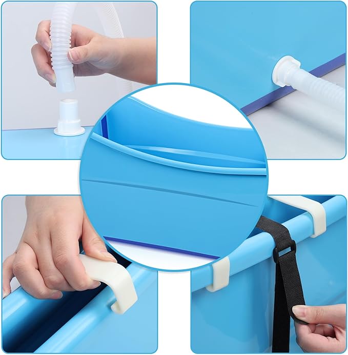 Portable Bathtub for Adults 39 Inch Large Folding Bathtub SPA Soaking Standing Collapsible Tub Soaking Hot SPA and Ice Bath Tub (Blue)