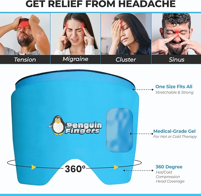 Weighted Eye Mask Migraine Headache Relief Ice Cap, Reusable Head Wrap Cold Pack, Head Ice Pack Cap Hot/Cold Therapy Soft Eye Mask for Puffy Eyes, Sinus, Tension & Stress - Non-Toxic Latex Free
