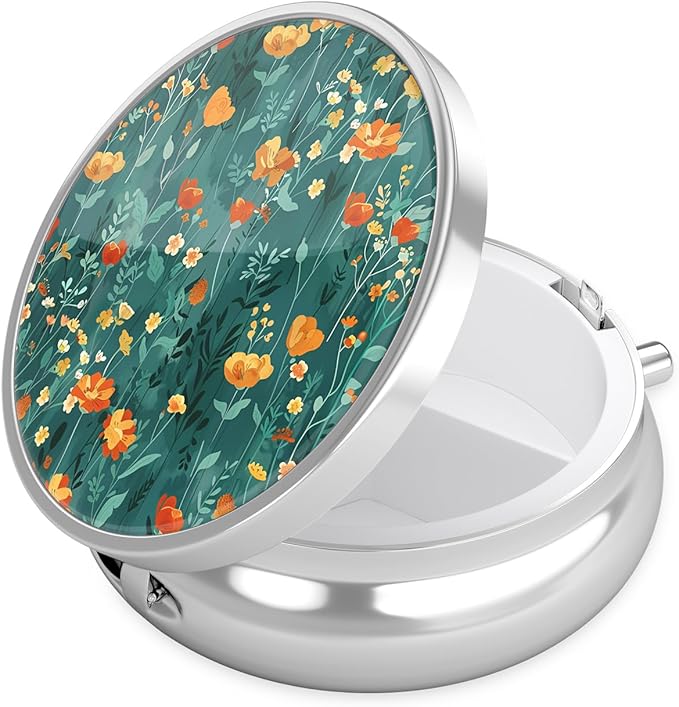 Nipichsha Pill Box, Small Pill Case for Purse & Pocket, Cute Travel Medicine Organizer, Portable Medicine Container Holder to Hold Vitamins, Medication, Fish Oil & Supplement, B03-Beautiful Flowers