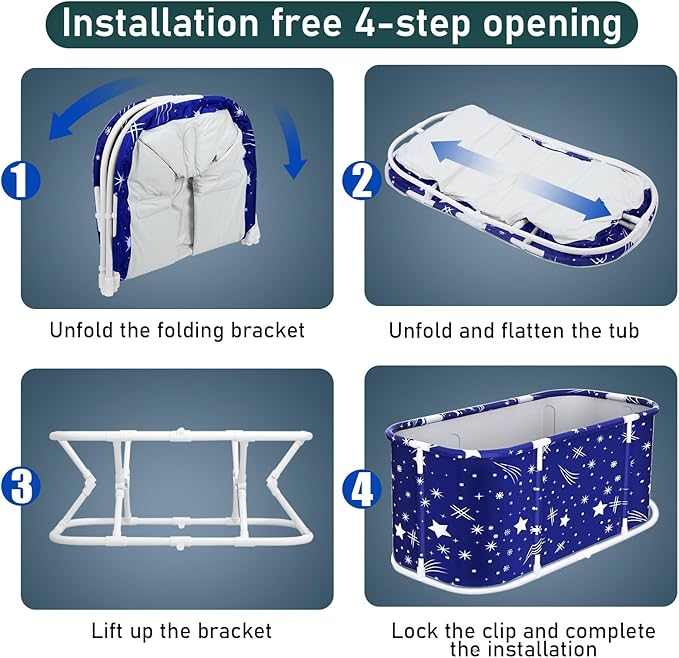 Portable Bathtub, 47 in Freestanding Soaking Bath Tub for Adults, Portable Bathtub for Shower Stall, Separate Family Bathroom SPA Tub, Family Adult Foldable Bathtubs for Hot Bath Ice Bath