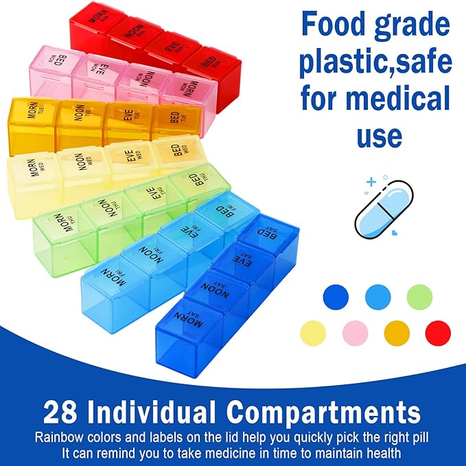 Dandat 3 Pack 10.2 inch Weekly Pill Organizer 4 Times a Day Pill Organizer 4 Times a Day Large Medicine Box Travel Daily Cases Holder 28 Days Dispenser for Hold Medicine Vitamins/Fish Oils