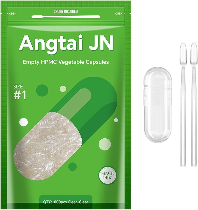 Size 1 Empty Capsules Vegan Plant Based Clear (1,000 Count) Gluten Free, Non-GMO, Halal Certified Pill Caps Filling Kit with 2 Spoons for Vegetarian DIY Your Own Supplements