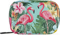 Tropical Flamingo Palm Leaves Pill Organizer Case Summer Floral 7 Day Travel Pill Box with Zipper Portable Weekly Vitamin Medicine Supplement Holder Pouch Bag