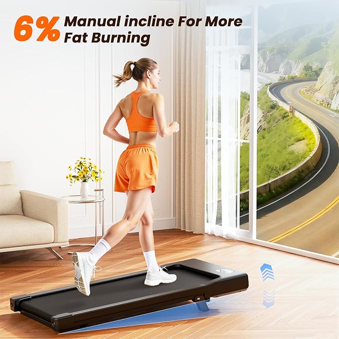 MJWW Walking Pad with Incline, 6% Manual Incline Under Desk Treadmill 3-in-1 for Home Office, Walking Pad Treadmill with 2.5HP Quiet, LED Display & 300LB Capacity