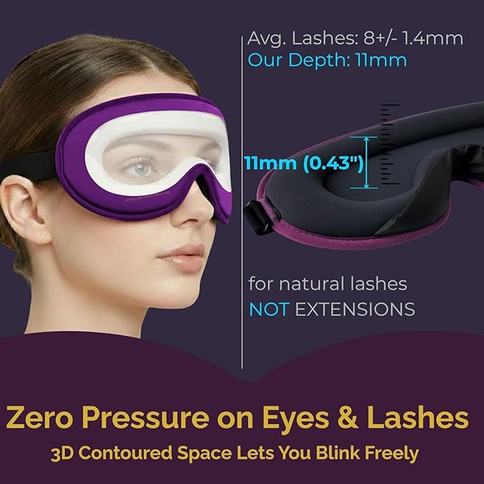 Meditation Eye Mask - 100% Blackout Sleep Masks for Women, Zero Eye Pressure - Nose Seal Eye Cover for Yoga Nidra, Naps & Travel, Adjustable Night Blindfold - Deep Lavender Purple