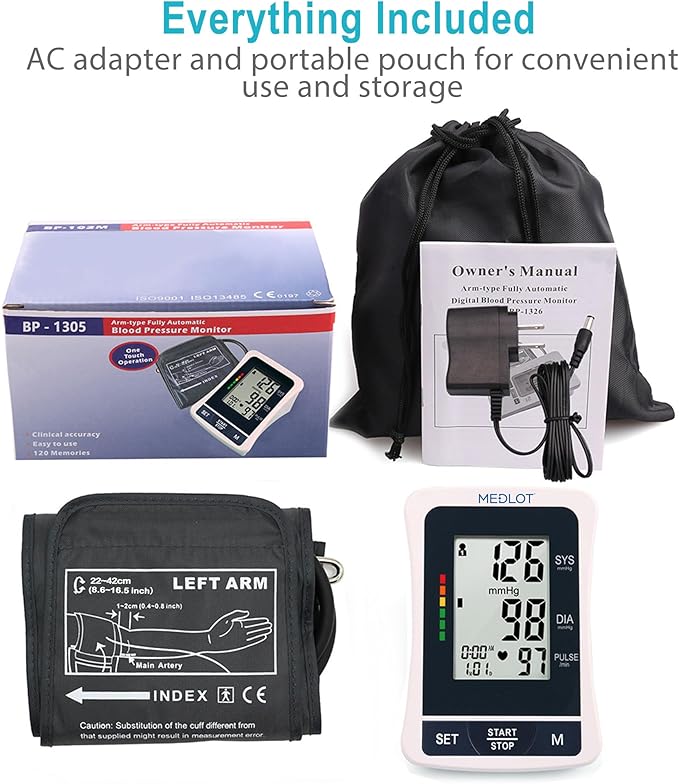 LotFancy Blood Pressure Monitor, Automatic BP Gauge & Upper Arm Large Cuff(8.6"-16.5”) Kit, Digital BP Meter Accurate Tester Machine for Home Use, 2 User, with 120 Reading Memory, Large LCD Display