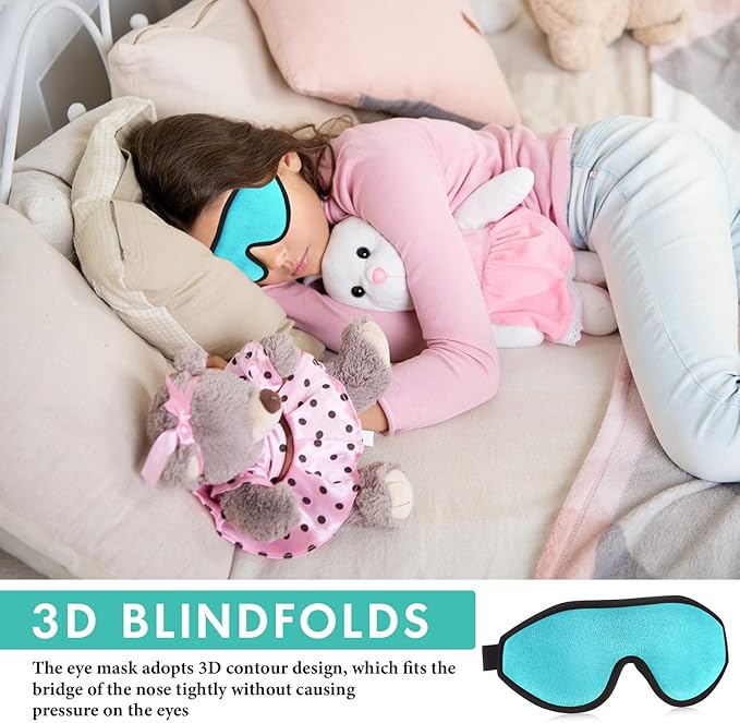 Coume Sleep Mask for Kids 3D Light Block Sleeping Blindfold Memory Foam Contoured Eye Mask with Adjustable Strap Zero Pressure Eye Cover for Boys Girls for Travel Home Office Meditation(Green)