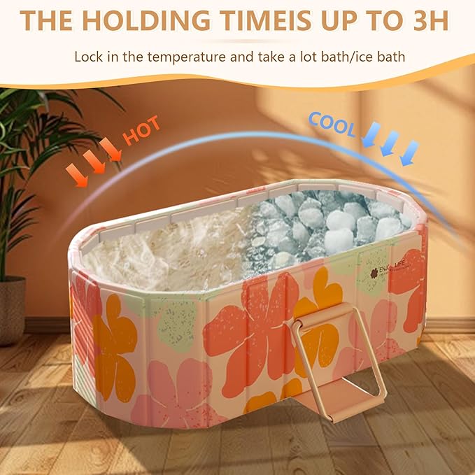 Gets 59" XXL Oval Ice Bath Tub For Athletes,Portable Bathtub for Adults Foldable Soaking Standing Hot Bath Tub for Shower Stall,Separate Family Bathroom SPA (Pink,59"×22"×19")