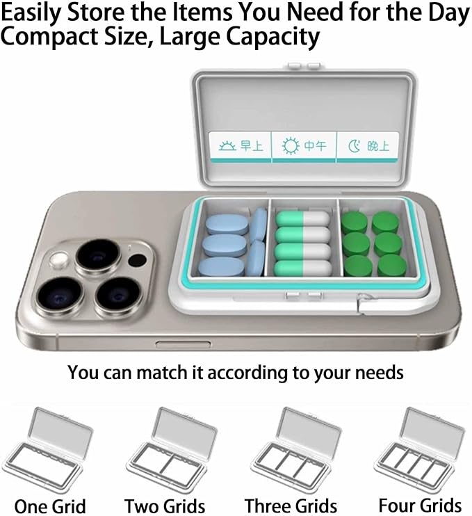 Pill Organizer Discreet for Phone - Portable Small Compact Pill Box with Bracket Cute Pill Organizer Easy Open Waterproof Pill Case for Travel Outdoor Camping(B)