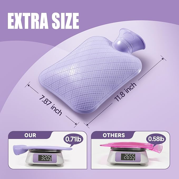 FORICOM Hot Water Bottle, 2L, 6-Hour Heat Retention, PVC Heating Pad, Easy to Use, Hot Bag for Cramps, Joint Pain, Rheumatism, Cooling Relief, Pain Relief for Women (2Large,Green)
