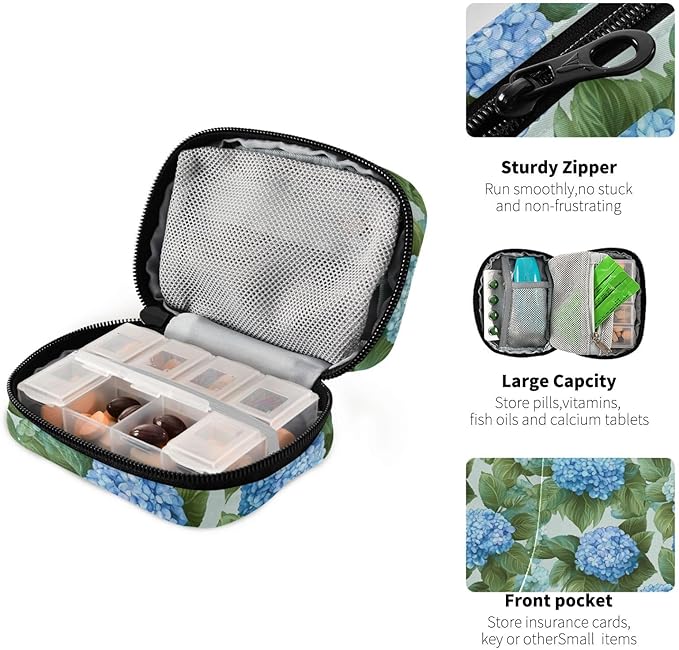 Travel Pill Case Leaf Flower Weekly Small Pill Box 7 Day Pill Box Pill Organizer Bag