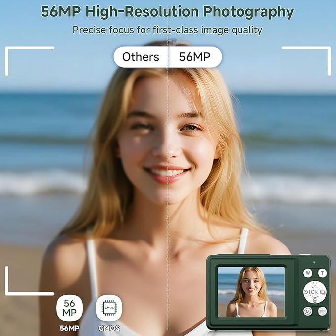 Digital Camera, 56MP 2.7K Dual-Screen Selfie Camera with 16X Zoom, 20 Filters & Anti-Shake, Portable Point and Shoot Digital Cameras with 32GB Card, Compact Travel Cameras for Beginners Teens Kids