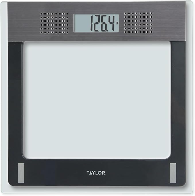 Taylor Talking Bathroom Scale for Seniors, 440 lb Capacity Glass Digital Body Weight Scale with Loud Voice Readout, Gray