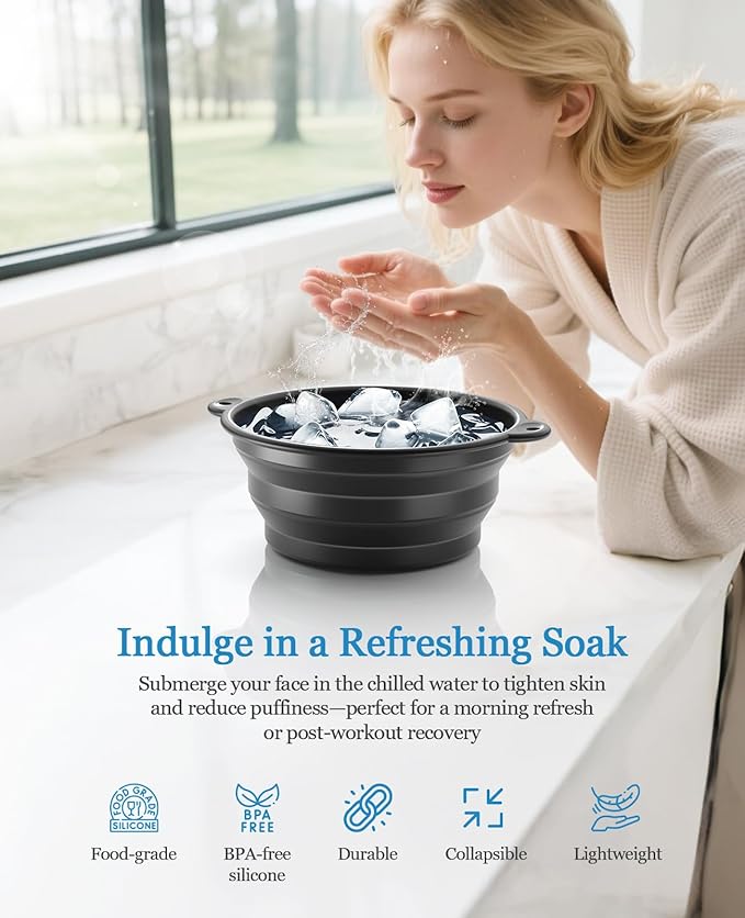 Face Ice Bath Bowl - Silicone Foldable Facial Ice Therapy Basin with Built-in Ice Tray, Cold Plunge Bowl for Skin Tightening, Puffiness Relief & Glowing Skin, Idea for Home & Travel