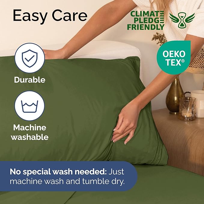 Twin Size 3 Piece Sheet Set - Extra Soft, Breathable & Cooling Sheets - Hotel Luxury Durable Bed Sheets for Women & Men - Deep Pockets, Easy-Fit & Wrinkle-Free Sheets - Deep Olive Oeko-Tex Bed Sheets