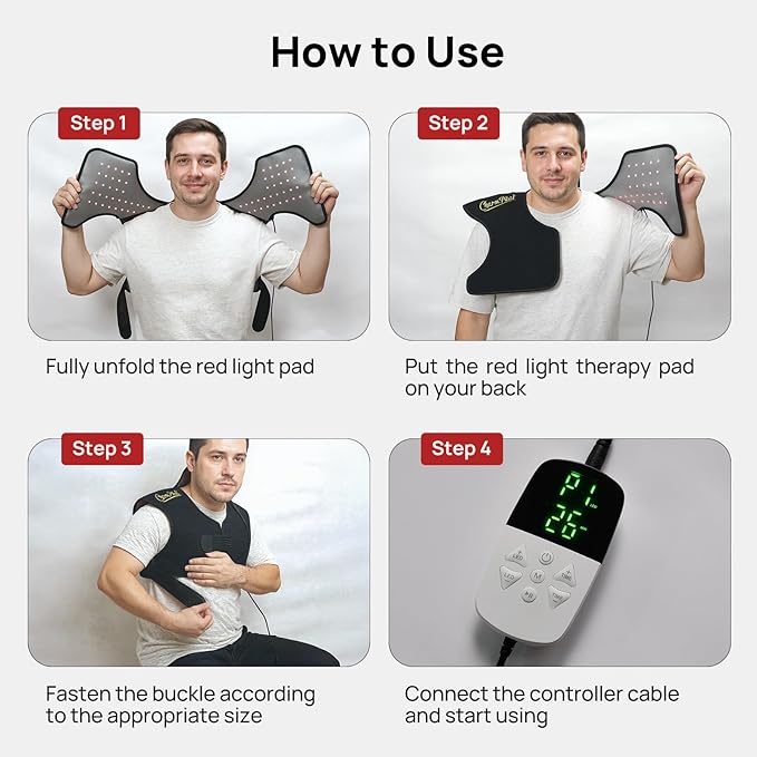 Red Light Therapy for Neck and Shoulders, Wearable Near Infrared Light Therapy Pad for Body Upper Back, 660nm&850nm 3-in-1 Chip, Red Light Therapy Pad for Back(Black)