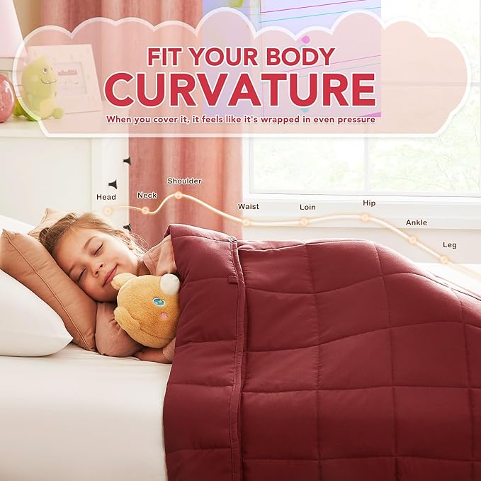 CuteKing Weighted Blanket - Weighted Blanket with Premium Glass Beads - Breathable Heavy Blanket for Comfort Sleep - Thick Blanket All Season (10lbs, 48"x72", Claret Red)