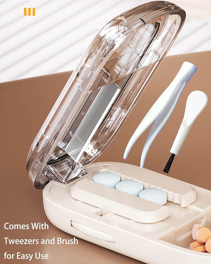 Pill Cutter (Off-White with Brush) Cutter Divider丨Pill Divider丨Pill Divider, Pill Divider for Cutting Pills, cuts Small or Large Pills in Half, Suitable for Travel, Pets