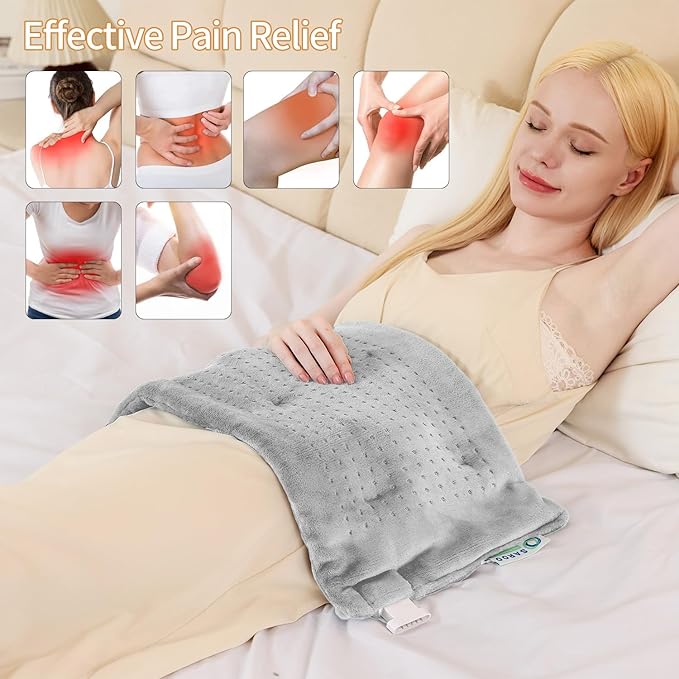 Heating Pad for Back,4lb Weighted Heating Pads for Pain Relief & Cramps,Moist Heat Pads for Neck,Shoulder,Knee, Leg,Birthday Gifts for Women,Men,12"×24",4 Heat Settings, Auto Off, Light Grey