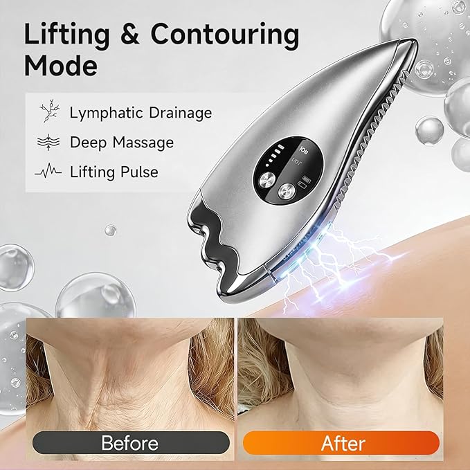 Electric Gua Sha with Microcurrent & Heated, 2-in-1 Dual-Sided face sculpting tool for Chin,Arms, Legs,No-Noise Gua sha Tool for Firming, Sculpting & Skincare