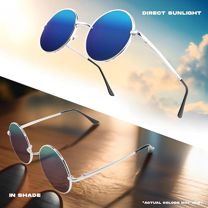 GloFX Diffraction Glasses | Hippie and Pilot Style Metal Frames with Mirror Lens and 3D Prism Rainbow Effect