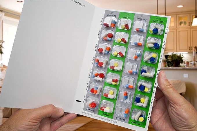 SureMed 7-Day, 4-Pass (4-doses per Day) Disposable Multi-Med Blister Card with 26 Cards, 26 Blisters & Filling Template