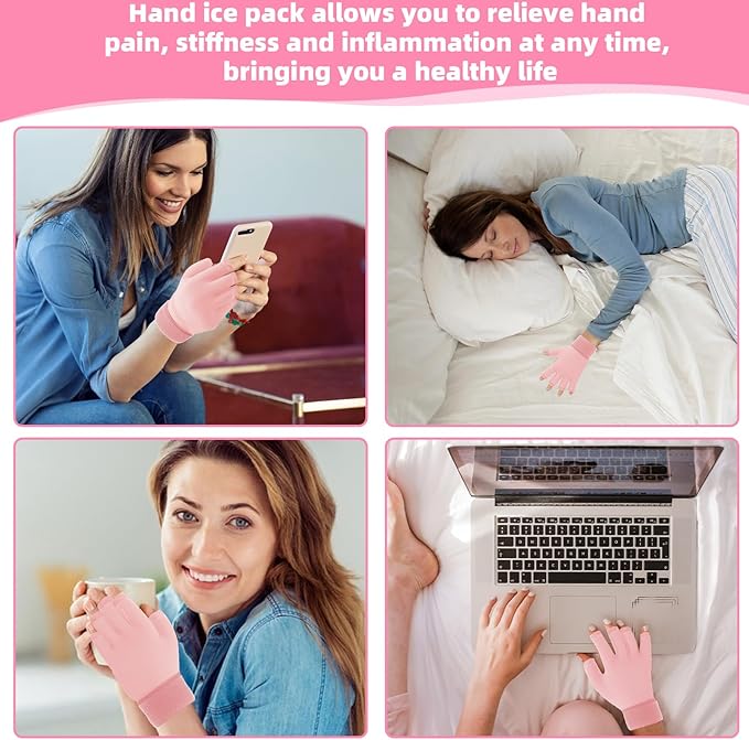 Finger Arthritis Compression Hand Ice Pack Gloves for Pain Relief, Adjustable Pink Wrist Ice Pack for Hot Cold Therapies, Reusable Gel Finger Ice Gloves Sleeve for Tendinitis, Carpal Tunnel