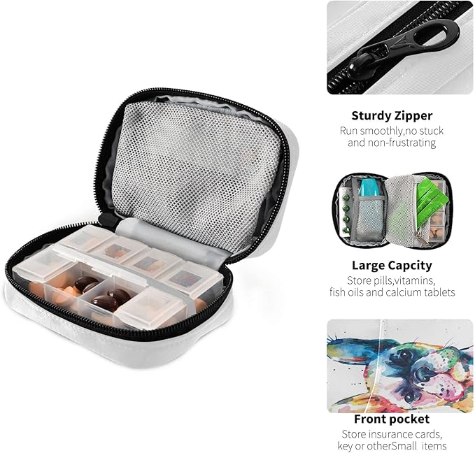 Plaaee Weekly Pill Organizer 7 Day French Bulldog Dog Portable Pill Box Case Medicine Organizer Pill Container with Zipper for Travel Family Business Camping